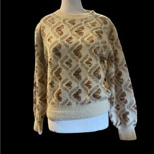 Lili Sidonio S long sleeve cream & browns knit heart sweater